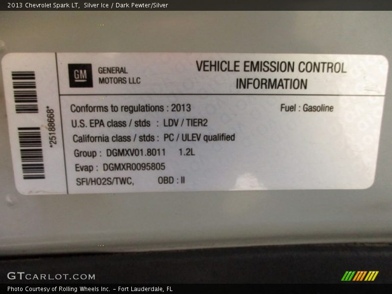 Silver Ice / Dark Pewter/Silver 2013 Chevrolet Spark LT