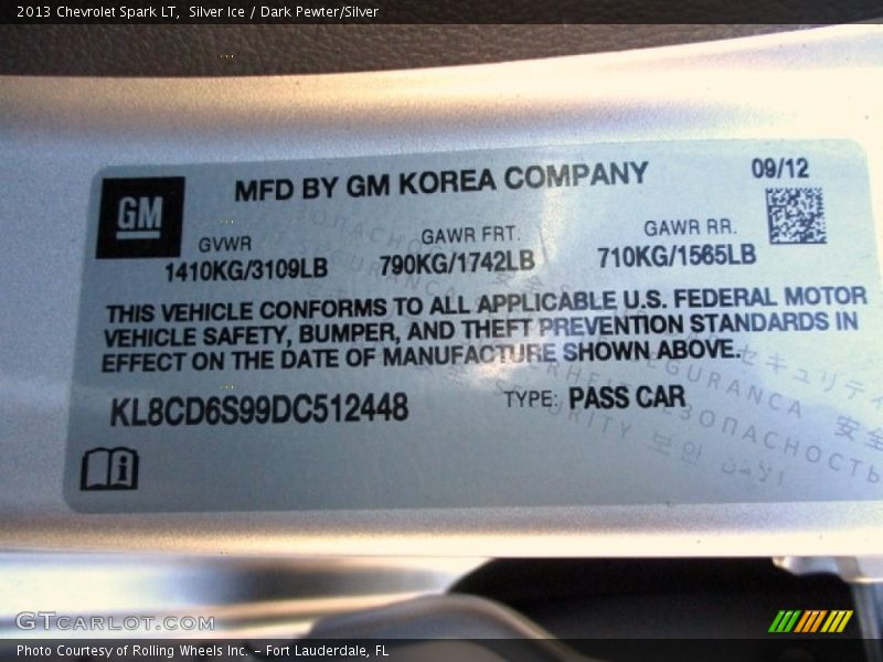 Silver Ice / Dark Pewter/Silver 2013 Chevrolet Spark LT