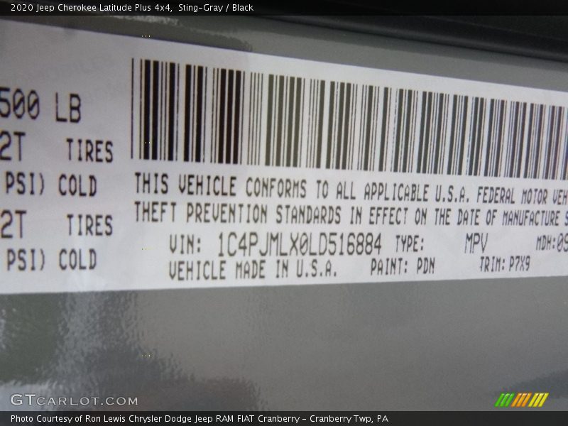 Sting-Gray / Black 2020 Jeep Cherokee Latitude Plus 4x4