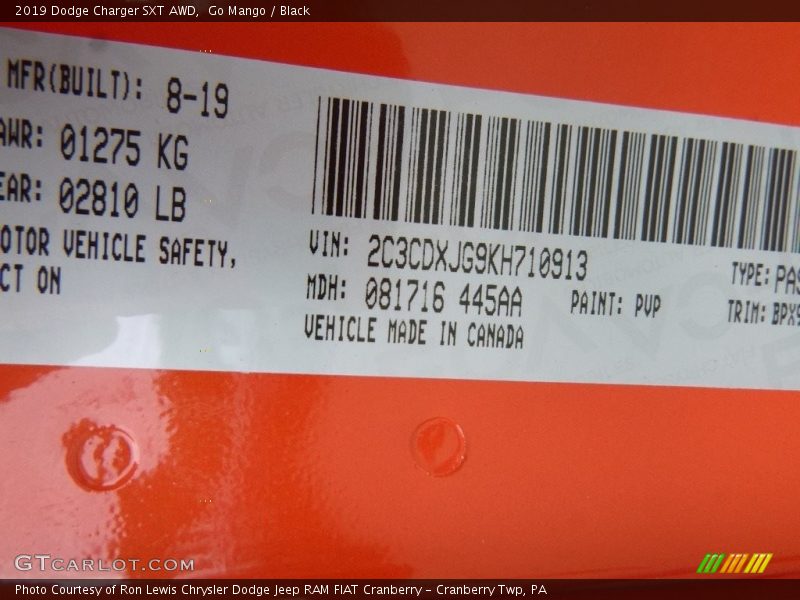 Go Mango / Black 2019 Dodge Charger SXT AWD