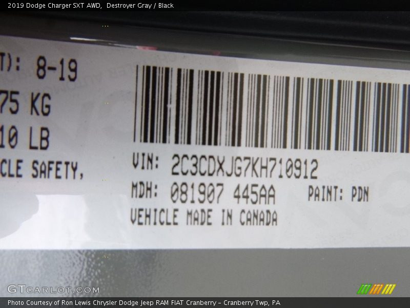 Destroyer Gray / Black 2019 Dodge Charger SXT AWD