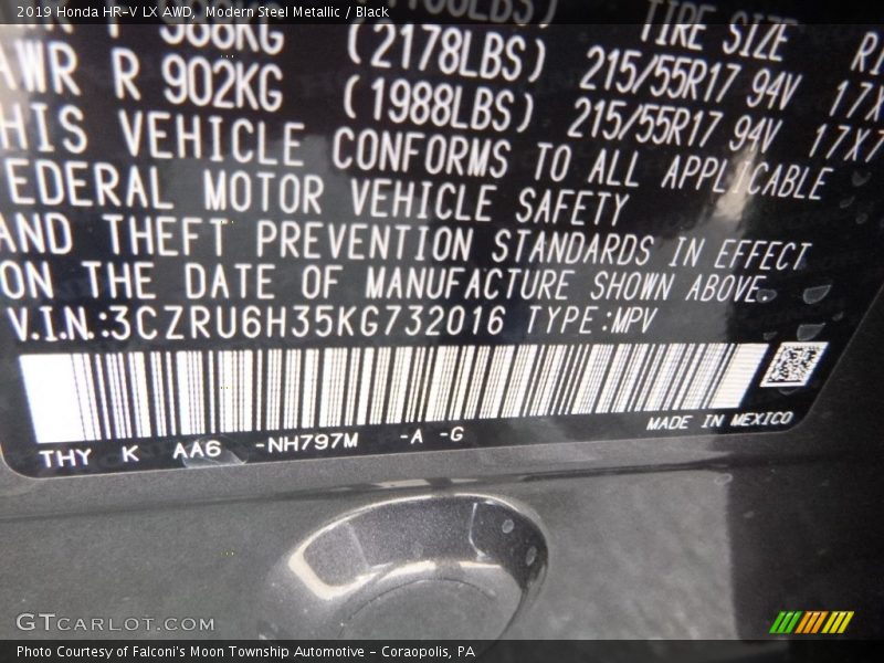 Modern Steel Metallic / Black 2019 Honda HR-V LX AWD