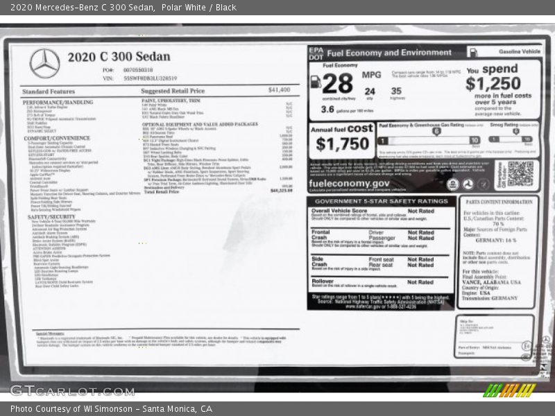 Polar White / Black 2020 Mercedes-Benz C 300 Sedan