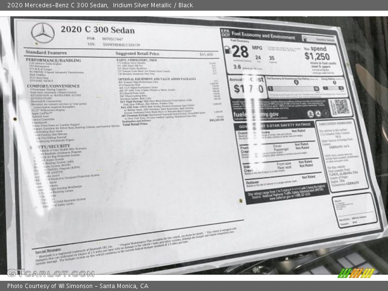 Iridium Silver Metallic / Black 2020 Mercedes-Benz C 300 Sedan
