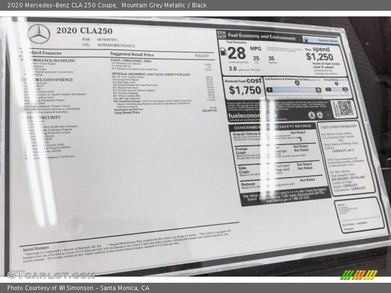 Mountain Grey Metallic / Black 2020 Mercedes-Benz CLA 250 Coupe