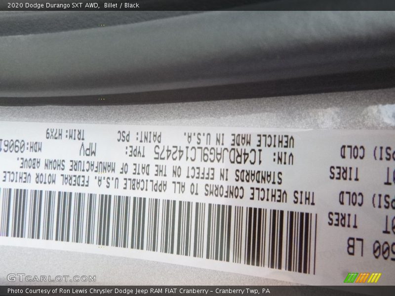 2020 Durango SXT AWD Billet Color Code PSC
