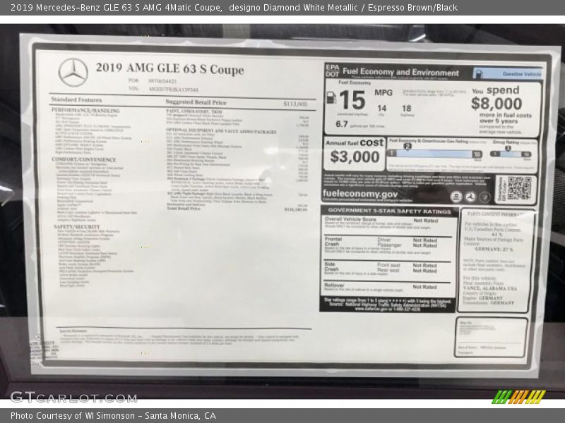 designo Diamond White Metallic / Espresso Brown/Black 2019 Mercedes-Benz GLE 63 S AMG 4Matic Coupe