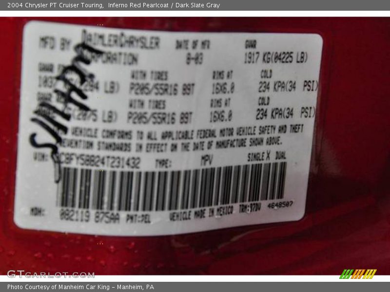 Inferno Red Pearlcoat / Dark Slate Gray 2004 Chrysler PT Cruiser Touring