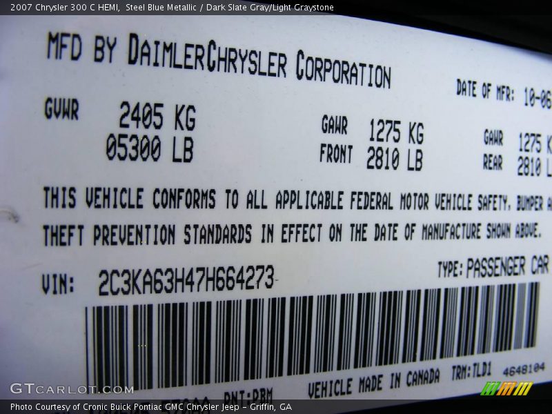 Steel Blue Metallic / Dark Slate Gray/Light Graystone 2007 Chrysler 300 C HEMI