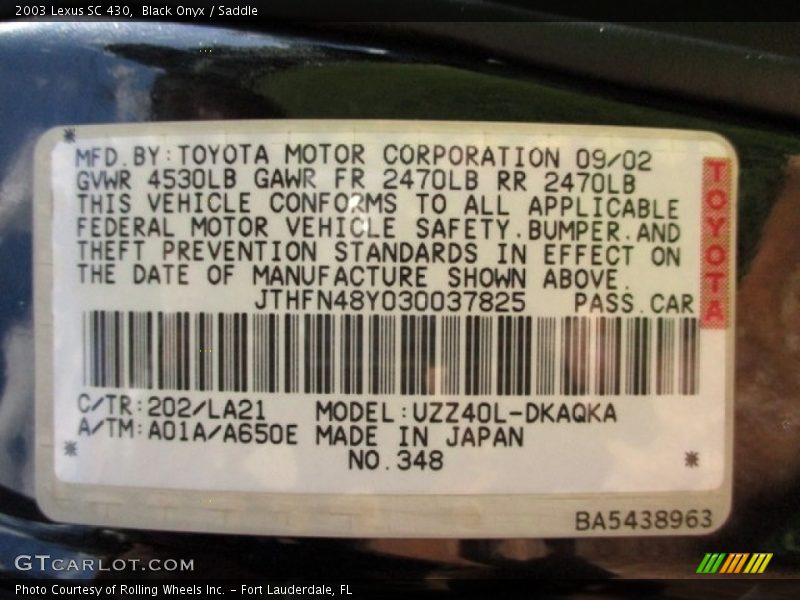 Black Onyx / Saddle 2003 Lexus SC 430
