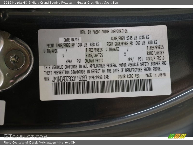 Meteor Gray Mica / Sport Tan 2016 Mazda MX-5 Miata Grand Touring Roadster