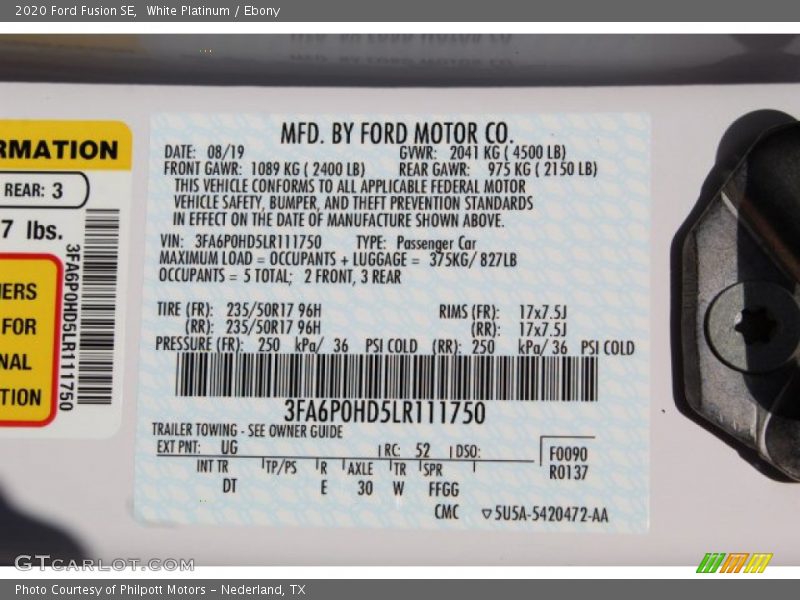 White Platinum / Ebony 2020 Ford Fusion SE