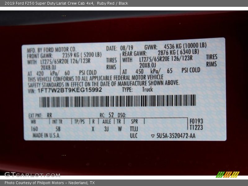 Ruby Red / Black 2019 Ford F250 Super Duty Lariat Crew Cab 4x4