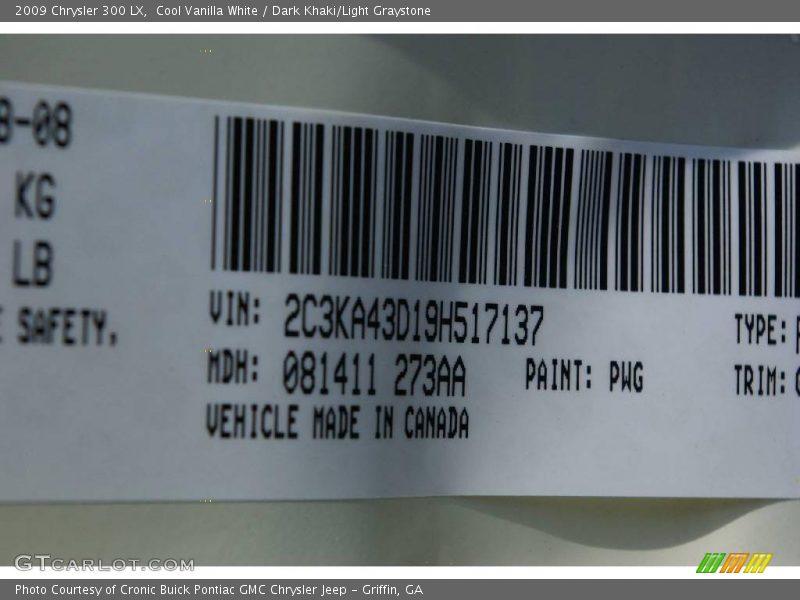Cool Vanilla White / Dark Khaki/Light Graystone 2009 Chrysler 300 LX