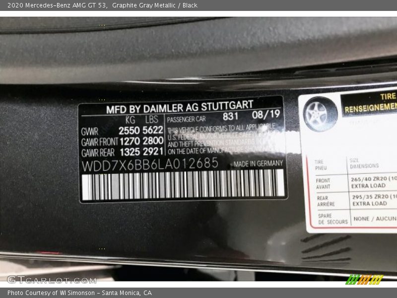 2020 AMG GT 53 Graphite Gray Metallic Color Code 831
