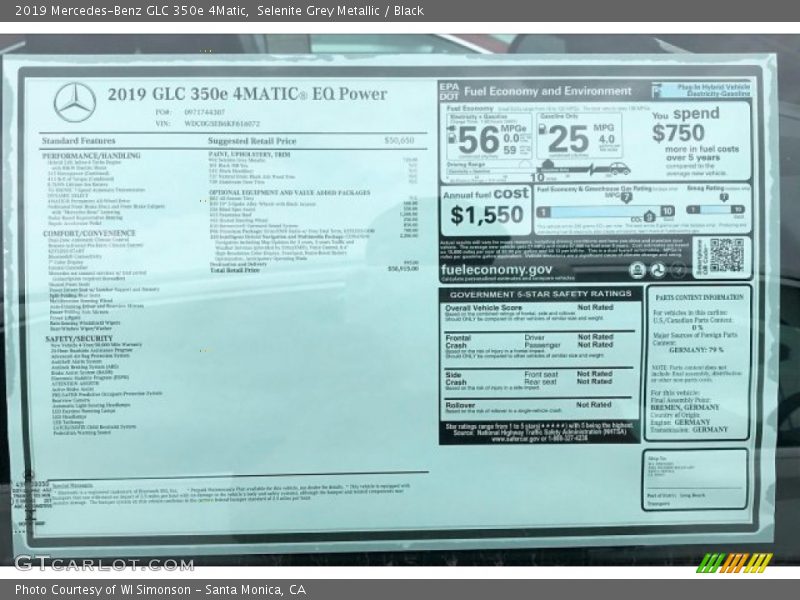 Selenite Grey Metallic / Black 2019 Mercedes-Benz GLC 350e 4Matic