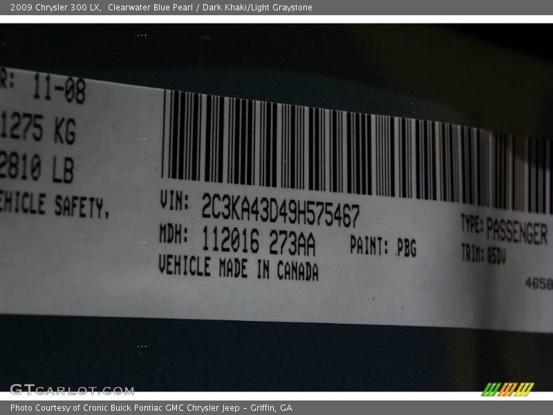 Clearwater Blue Pearl / Dark Khaki/Light Graystone 2009 Chrysler 300 LX