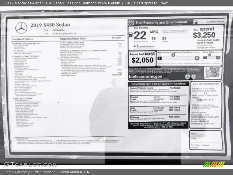 designo Diamond White Metallic / Silk Beige/Espresso Brown 2019 Mercedes-Benz S 450 Sedan