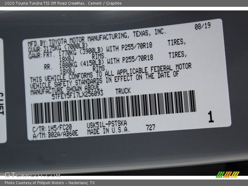 2020 Tundra TSS Off Road CrewMax Cement Color Code 1H5