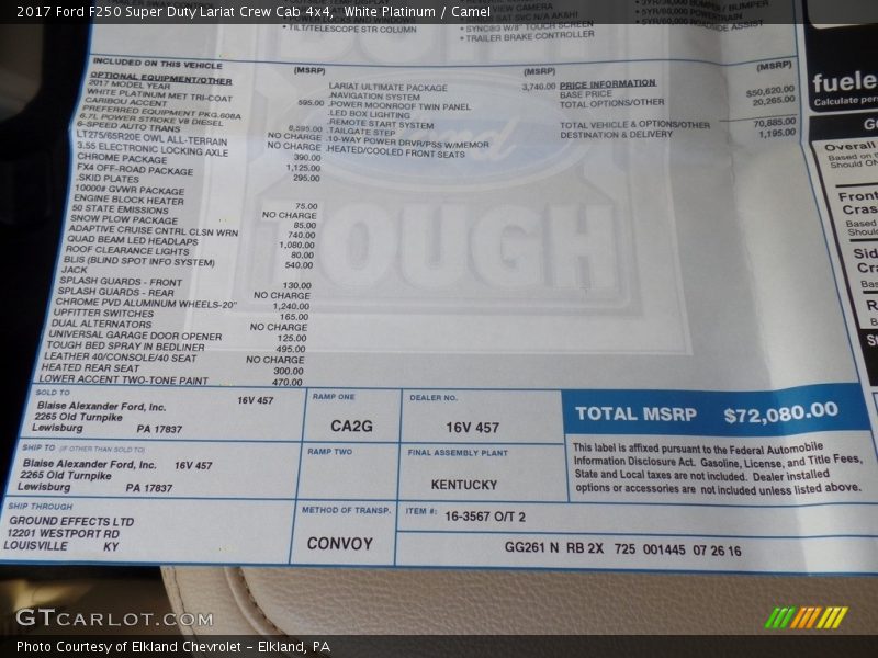 White Platinum / Camel 2017 Ford F250 Super Duty Lariat Crew Cab 4x4