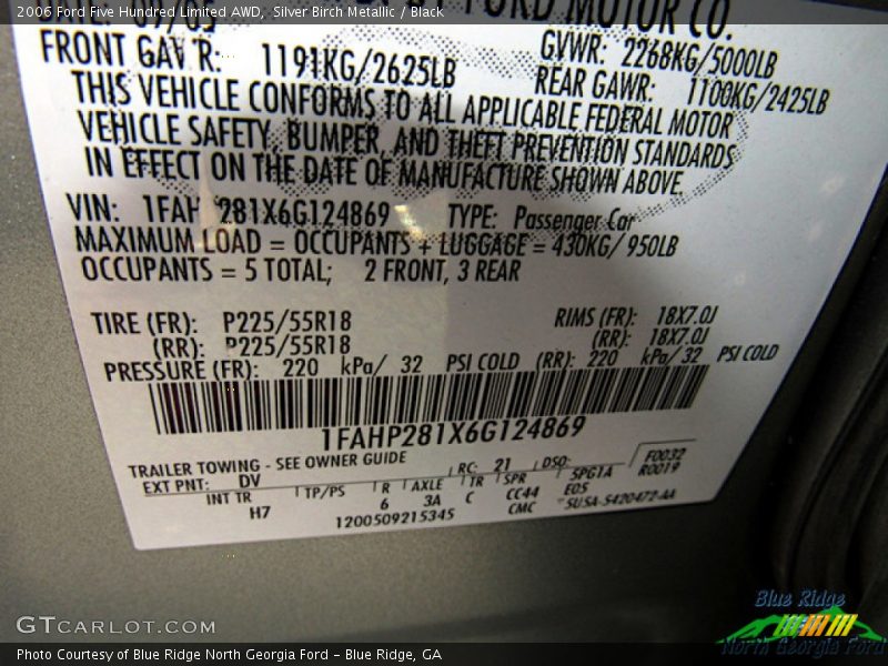 Silver Birch Metallic / Black 2006 Ford Five Hundred Limited AWD