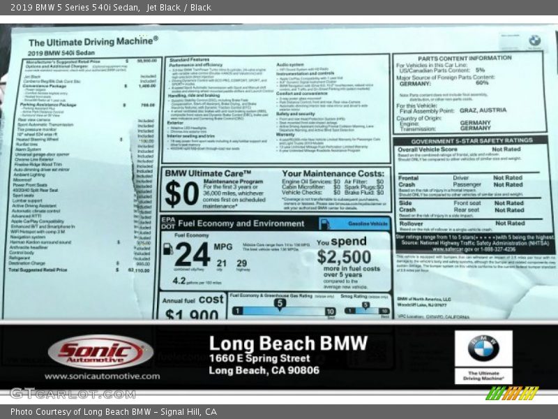 Jet Black / Black 2019 BMW 5 Series 540i Sedan