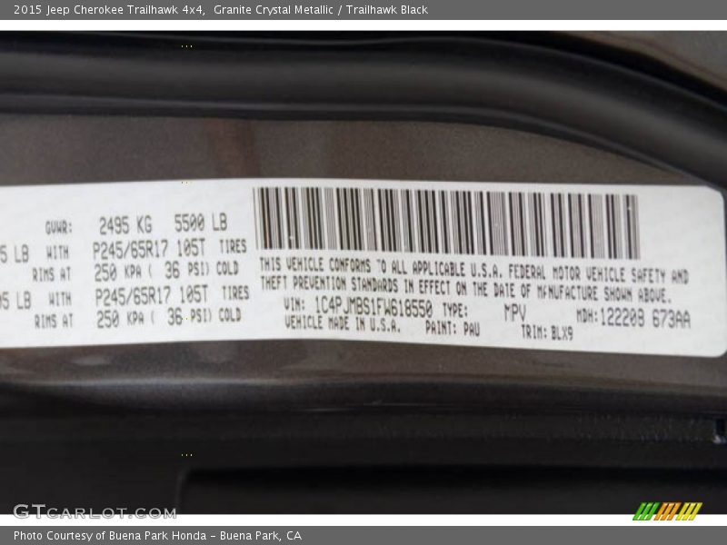 Granite Crystal Metallic / Trailhawk Black 2015 Jeep Cherokee Trailhawk 4x4