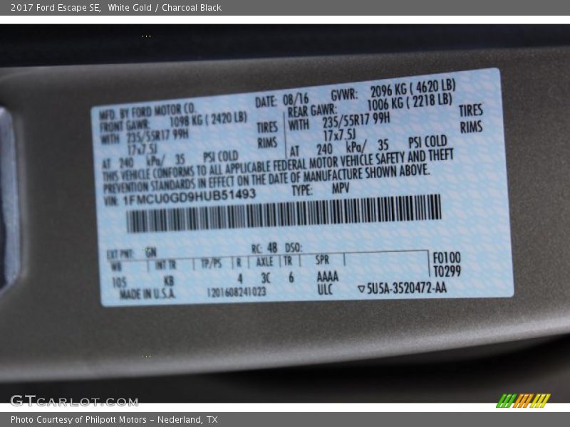 White Gold / Charcoal Black 2017 Ford Escape SE