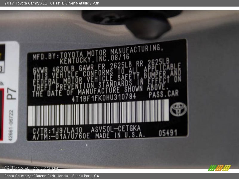 Celestial Silver Metallic / Ash 2017 Toyota Camry XLE