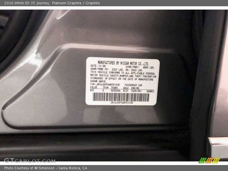 Platinum Graphite / Graphite 2010 Infiniti EX 35 Journey