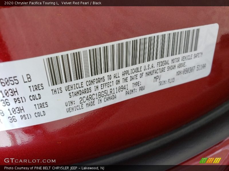 Velvet Red Pearl / Black 2020 Chrysler Pacifica Touring L
