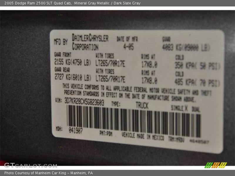Mineral Gray Metallic / Dark Slate Gray 2005 Dodge Ram 2500 SLT Quad Cab