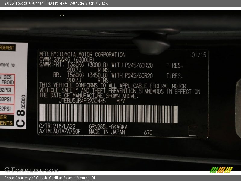 Attitude Black / Black 2015 Toyota 4Runner TRD Pro 4x4