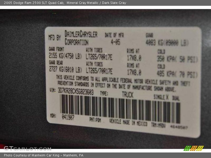 Mineral Gray Metallic / Dark Slate Gray 2005 Dodge Ram 2500 SLT Quad Cab