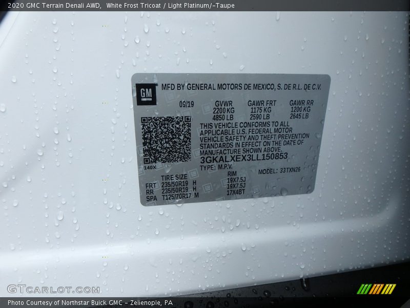 White Frost Tricoat / Light Platinum/­Taupe 2020 GMC Terrain Denali AWD