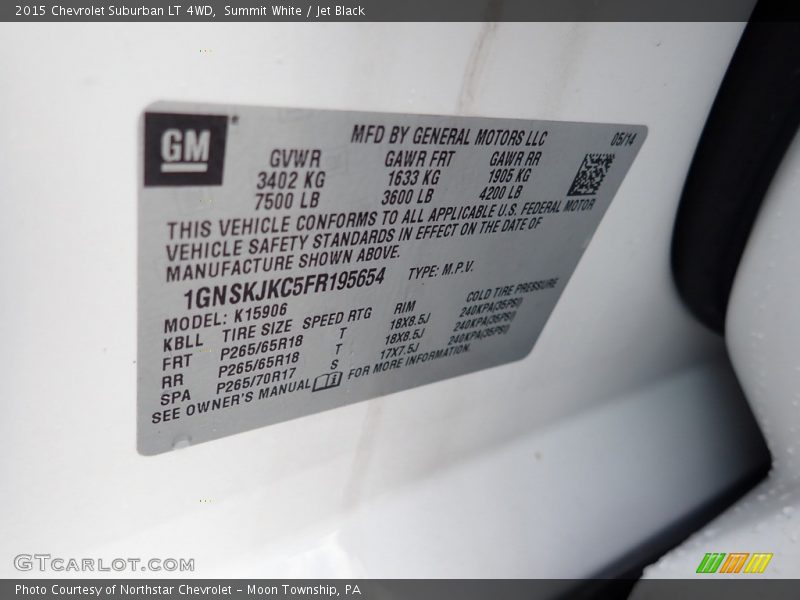Summit White / Jet Black 2015 Chevrolet Suburban LT 4WD