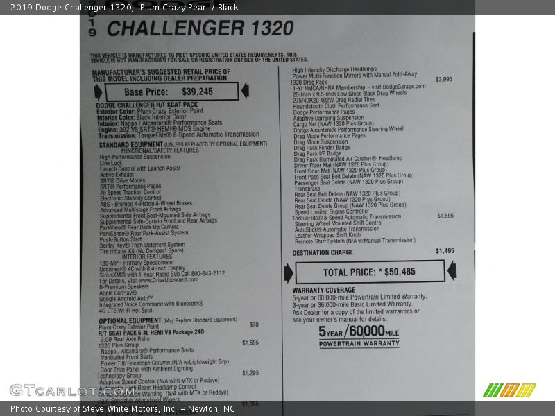 Plum Crazy Pearl / Black 2019 Dodge Challenger 1320