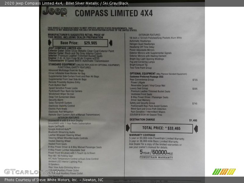 Billet Silver Metallic / Ski Gray/Black 2020 Jeep Compass Limted 4x4