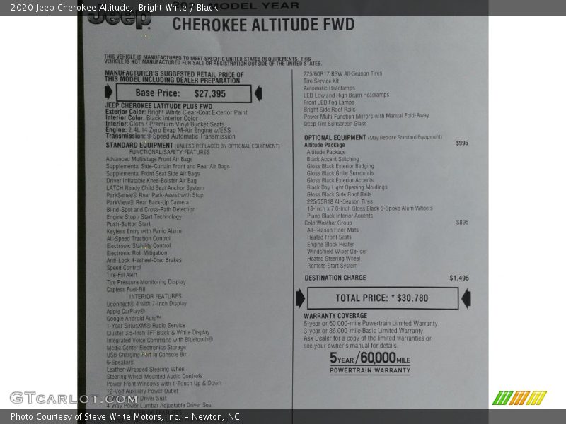Bright White / Black 2020 Jeep Cherokee Altitude