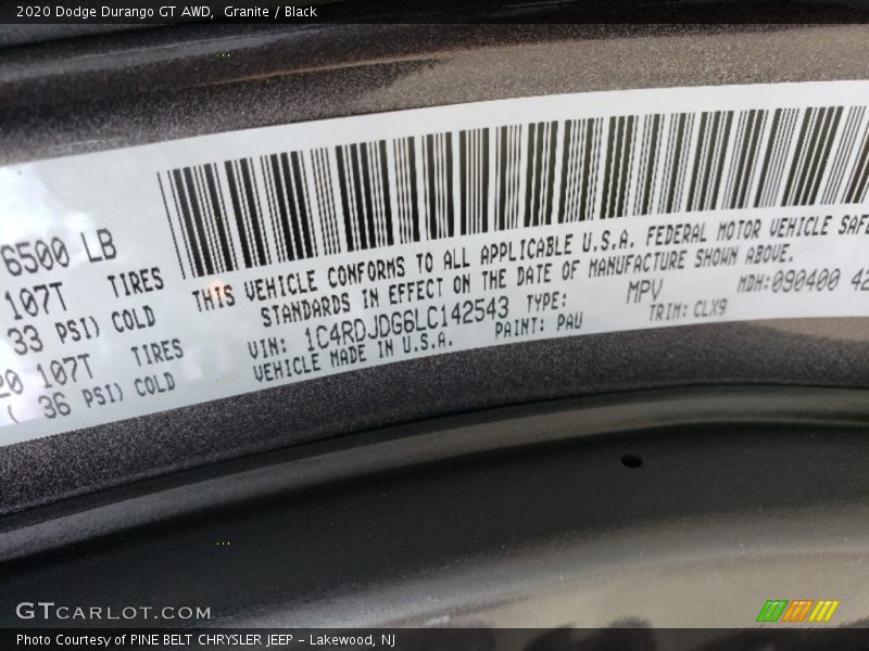 Granite / Black 2020 Dodge Durango GT AWD