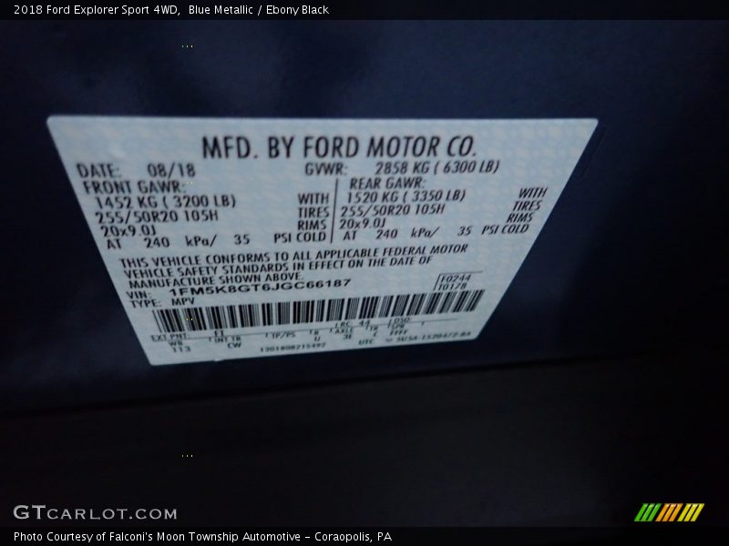 Blue Metallic / Ebony Black 2018 Ford Explorer Sport 4WD