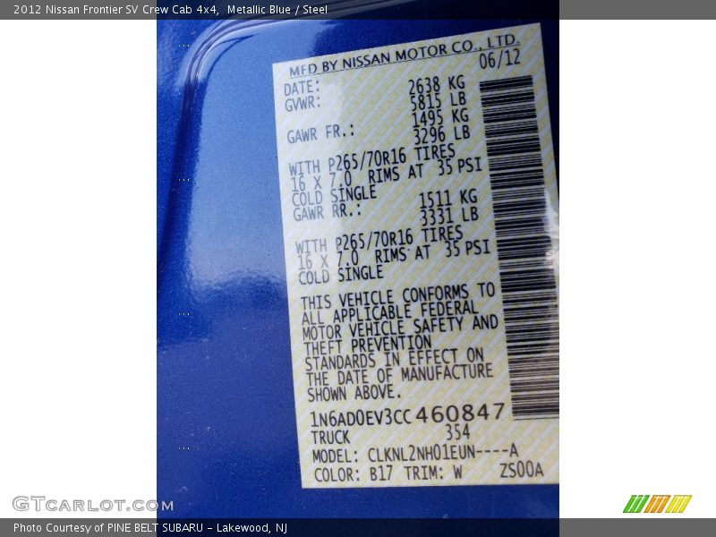 Metallic Blue / Steel 2012 Nissan Frontier SV Crew Cab 4x4