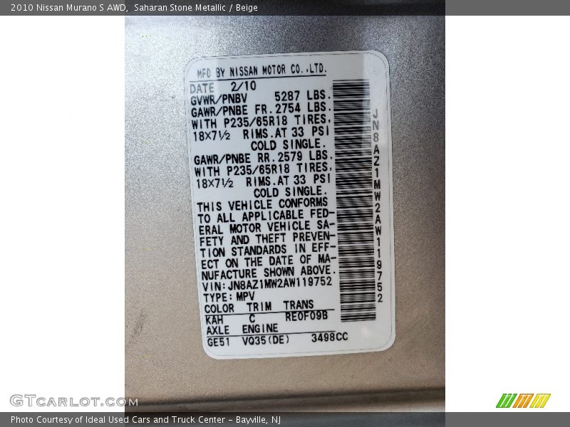 Saharan Stone Metallic / Beige 2010 Nissan Murano S AWD