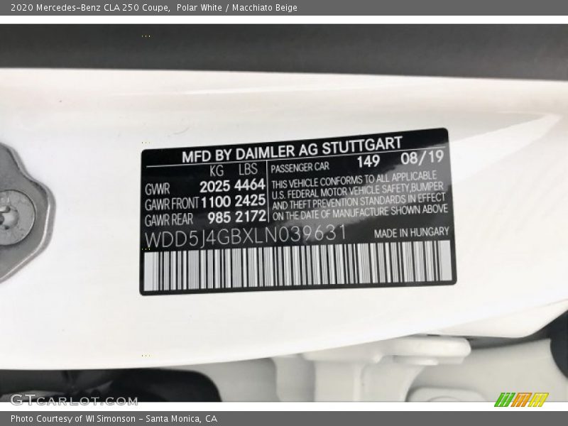 Polar White / Macchiato Beige 2020 Mercedes-Benz CLA 250 Coupe