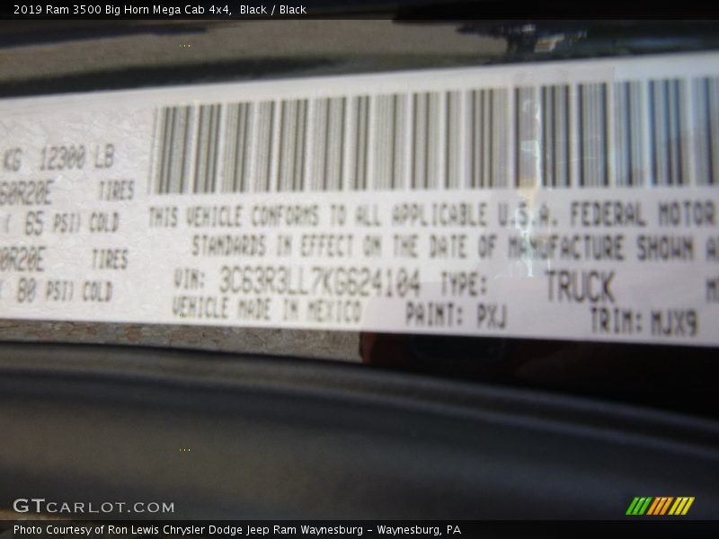2019 3500 Big Horn Mega Cab 4x4 Black Color Code PXJ