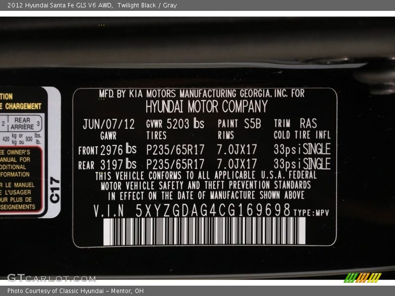 Twilight Black / Gray 2012 Hyundai Santa Fe GLS V6 AWD