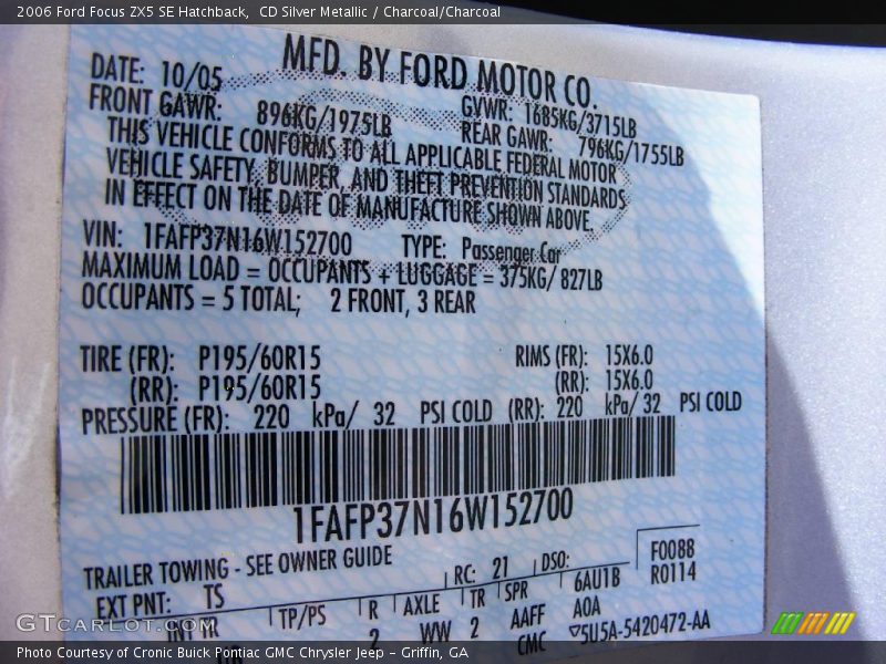 CD Silver Metallic / Charcoal/Charcoal 2006 Ford Focus ZX5 SE Hatchback
