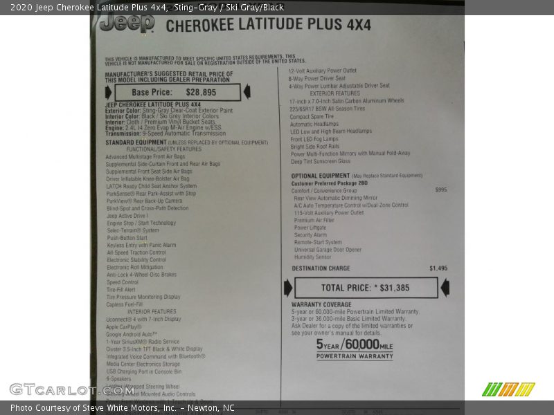 Sting-Gray / Ski Gray/Black 2020 Jeep Cherokee Latitude Plus 4x4