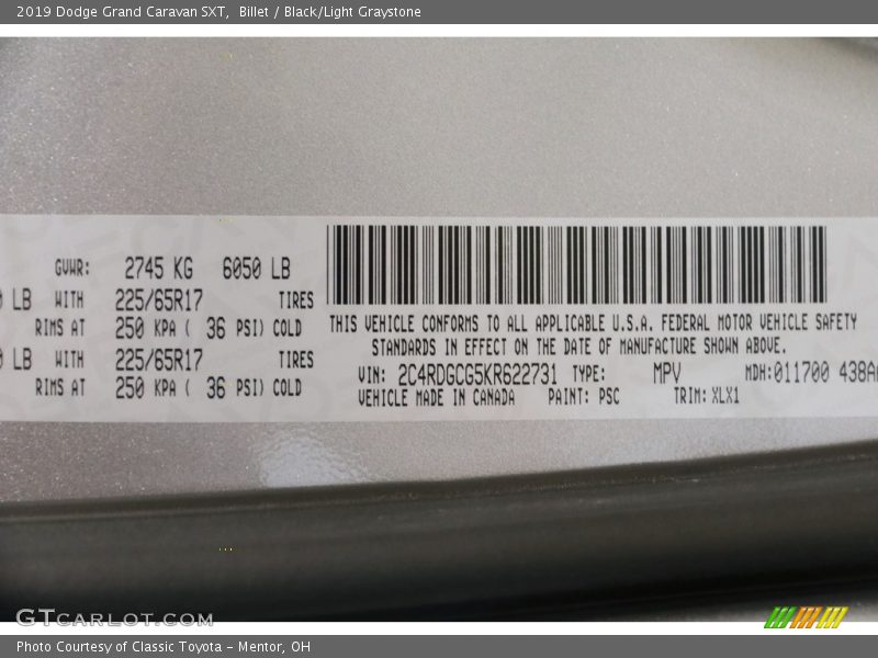 Billet / Black/Light Graystone 2019 Dodge Grand Caravan SXT