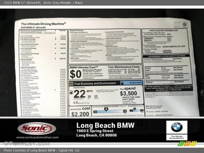 Arctic Grey Metallic / Black 2020 BMW X7 xDrive40i